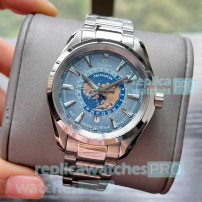 Hot Sale - Copy Omega Aqua Terra 150m Worldtimer Summer Blue Stainless Steel Watches